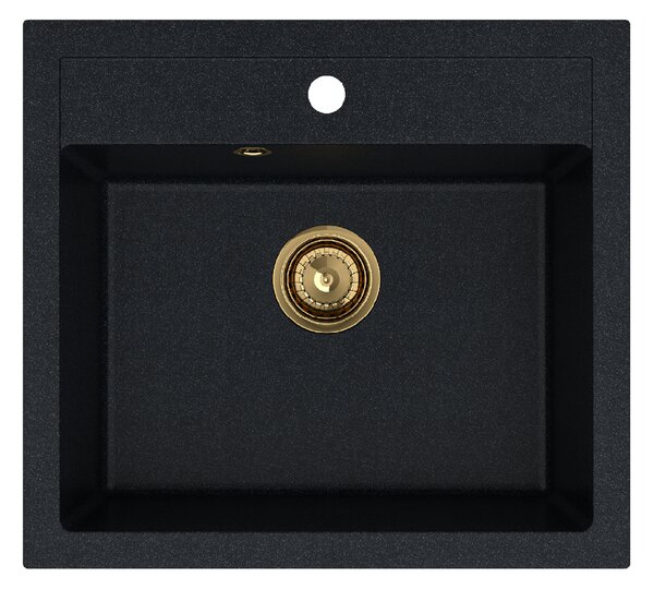 SINK Quality Mosogató Quality Ferrum, konyhai gránit mosogató 565x510x205 mm + arany szifon, fekete foltos-Brocade, SKQ-FER.B.1K60.XG