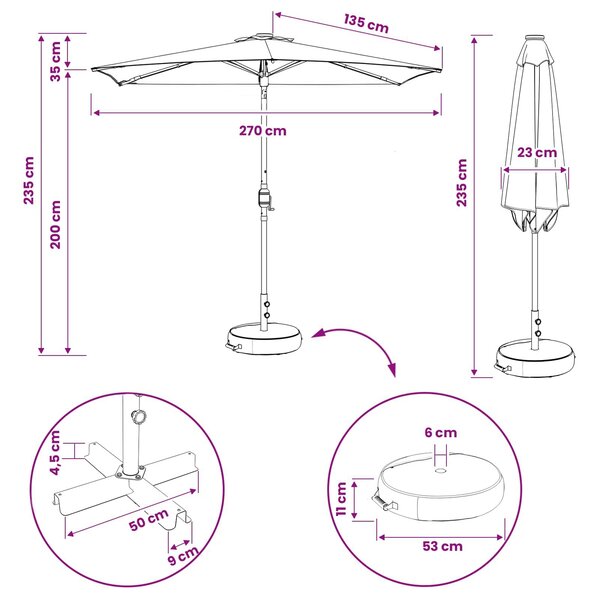 VidaXL Kerti napernyő LED világítással és talppal 270 x 270 cm