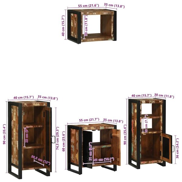 VidaXL Fürdőszoba bútor szett 4 pcs Szilárd Újrahasznosított Fa