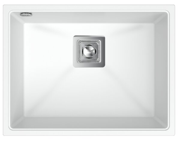 SINK Quality Mosogató Minőségi Argon 60, konyhai gránit mosogató 550x420x225 mm + króm szifon, fehér, SKQ-ARG.W.1KBO.60.X