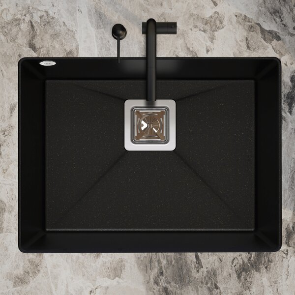 SINK Quality Mosogató Minőségi Argon 60, gránit konyhai mosogató 550x420x225 mm + króm szifon, fekete, SKQ-ARG.C.1KBO.60.X