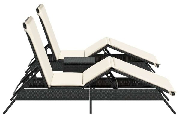 VidaXL Napozóágy Szett - 2 db - Fekete Polyrattan