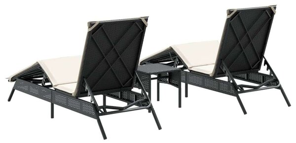 VidaXL Napozóágy Szett - 2 db - Fekete Polyrattan