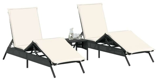 VidaXL Napozóágy Szett - 2 db - Fekete Polyrattan