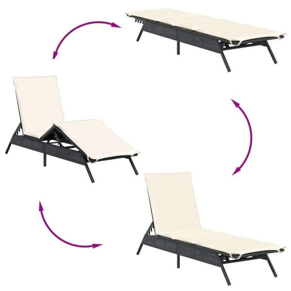 VidaXL Napozóágy Szett - 2 db - Fekete Polyrattan