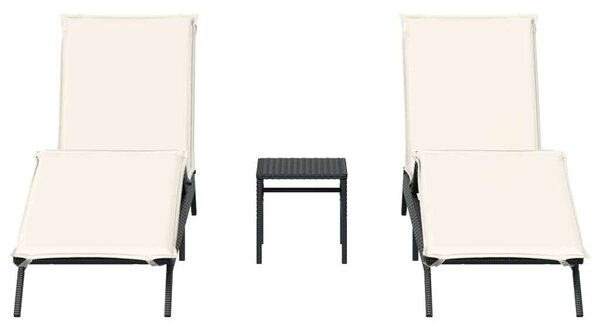 VidaXL Napozóágy Szett - 2 db - Fekete Polyrattan