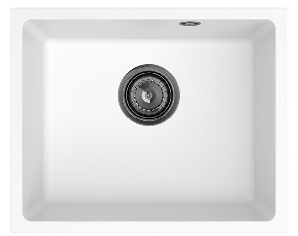 SINK Quality Mosogató Quality Crypton 55, konyhai gránit mosogató 460x375x205 mm + fekete szifon, fehér, SKQ-CRY.W.1KBO.55.XB