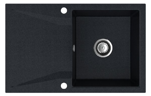 SINK Quality Mosogató Minőségi Obszidián, konyhai gránit mosogató 790x500x210 mm + króm szifon, fekete foltos-Brocade, SKQ-OBS.B.1KDO.X
