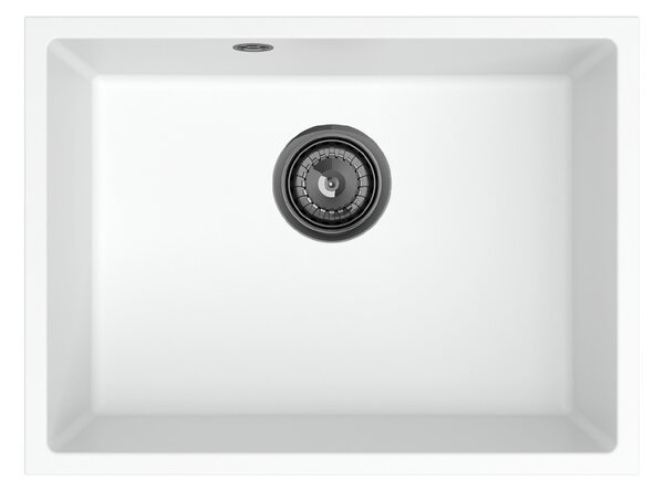 SINK Quality Mosogató Quality Crypton 60, konyhai gránit mosogató 535x400x205 mm + fekete szifon, fehér, SKQ-CRY.W.1KBO.60.XB