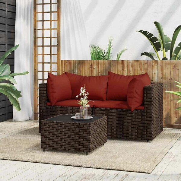 Polyrattan Kerti Ülőgarnitúra - 3 részes - Barna