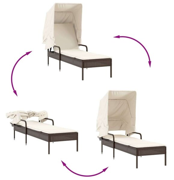 VidaXL Napozóágy Szett - 2 db - Barna Polyrattan - Napellenzővel és Asztallal
