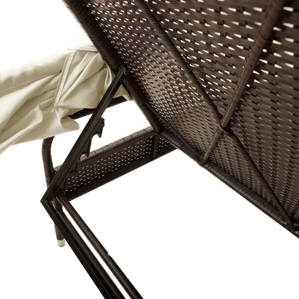 VidaXL Napozóágy Szett - 2 db - Barna Polyrattan - Napellenzővel és Asztallal