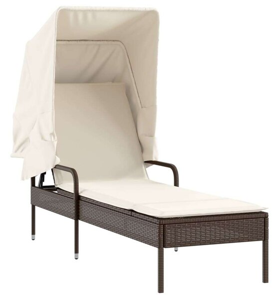 VidaXL Napozóágy Szett - 2 db - Barna Polyrattan - Napellenzővel és Asztallal