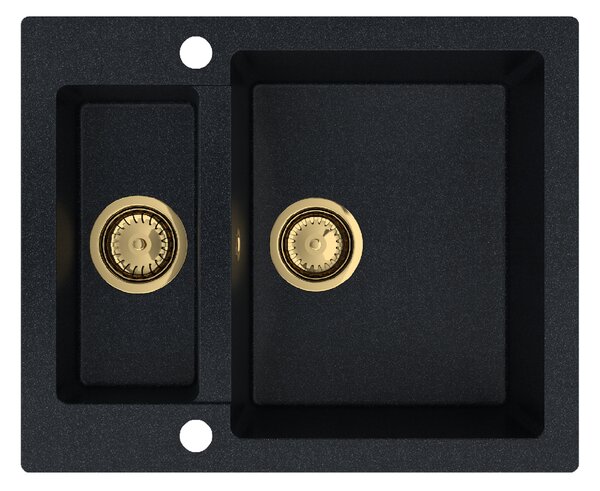 SINK Quality Mosogató Quality Ferrum, konyhai gránit mosogató 605x495x210 mm + arany szifon, fekete foltos-BROKÁD, SKQ-FER.B.5KBO.XG