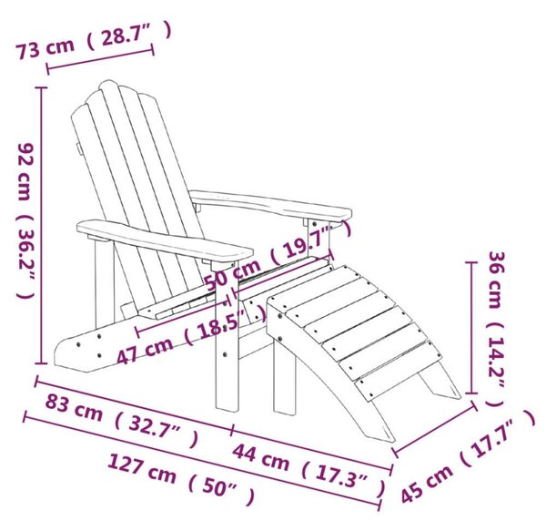 VidaXL fehér HDPE kerti adirondack szék lábtartóval