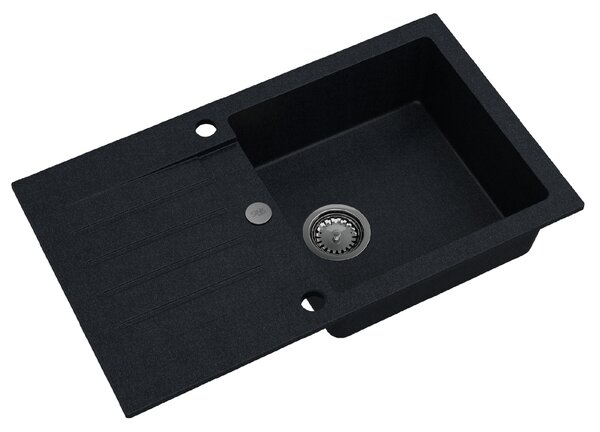 SINK Quality Mosogató Quality Natalie, konyhai gránit mosogató 770x450x170 mm + króm szifon, fekete foltos-BROKÁD, SKQ-NAT.B.1KDO.X
