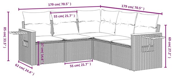 5 részes szürke polyrattan kerti ülőgarnitúra párnával
