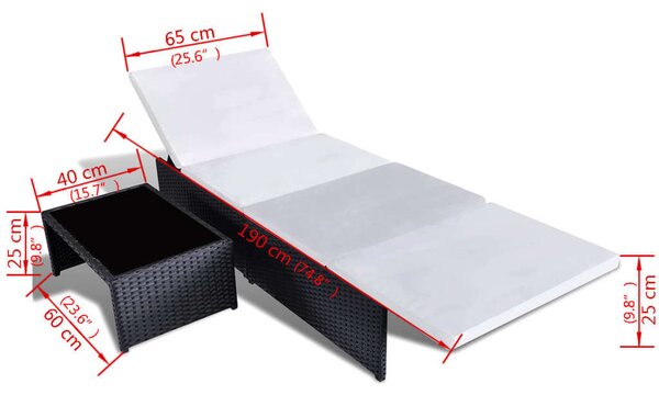 VidaXL Napozóágy Szett - 2 db, Fekete Polyrattan