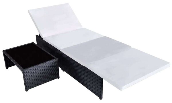 VidaXL Napozóágy Szett - 2 db, Fekete Polyrattan