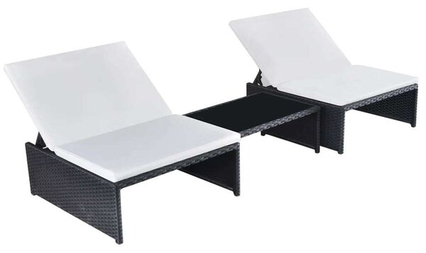 VidaXL Napozóágy Szett - 2 db, Fekete Polyrattan