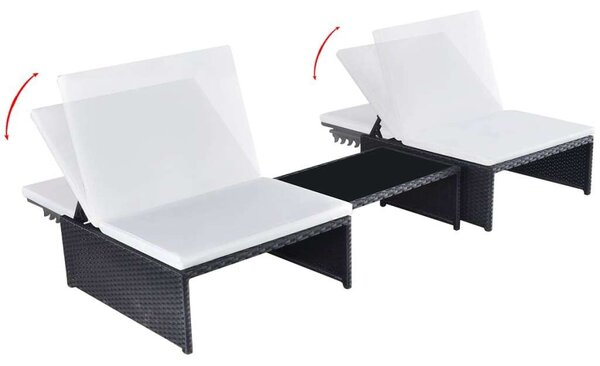 VidaXL Napozóágy Szett - 2 db, Fekete Polyrattan