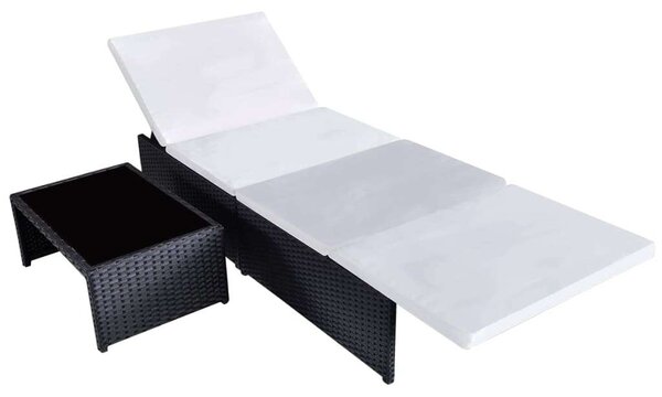 VidaXL Napozóágy Szett - 2 db, Fekete Polyrattan