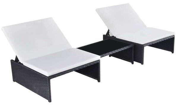 VidaXL Napozóágy Szett - 2 db, Fekete Polyrattan