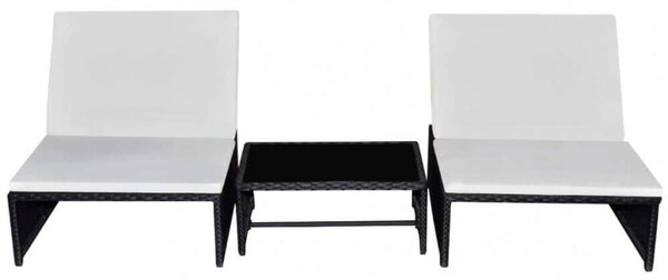 VidaXL Napozóágy Szett - 2 db, Fekete Polyrattan