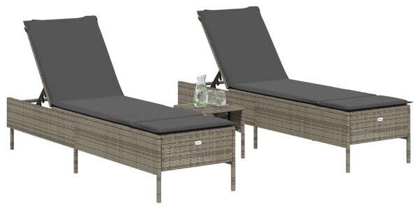 VidaXL Napozóágy Szett - 2 db - Polyrattan - Szürke