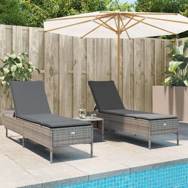 VidaXL Napozóágy Szett - 2 db - Polyrattan - Szürke