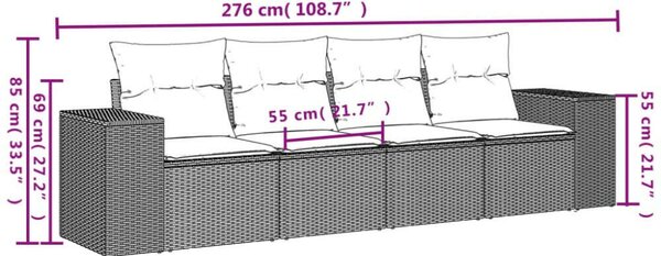 VidaXL 4 részes fekete polyrattan kerti ülőgarnitúra párnákkal