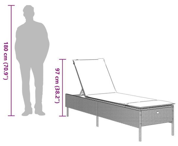 VidaXL Napozóágy - Fekete Polyrattan - 198cm
