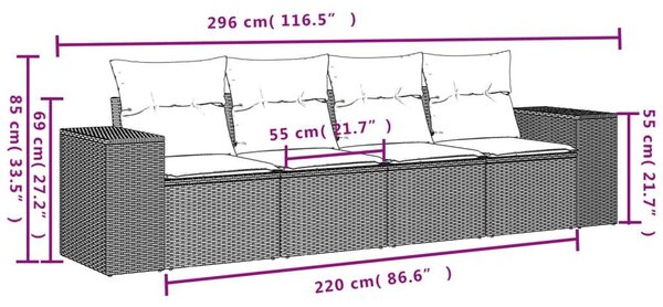 VidaXL 4 részes fekete polyrattan kerti ülőgarnitúra párnákkal