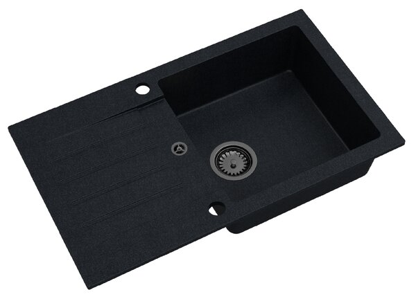SINK Quality Mosogató Quality Natalie, konyhai gránit mosogató 770x450x170 mm + fekete szifon, fekete foltos-BROCADE, SKQ-NAT.B.1KDO.XB