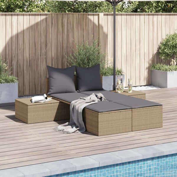 VidaXL Dupla Napozóágy - Polyrattan - Bézs - 162cm