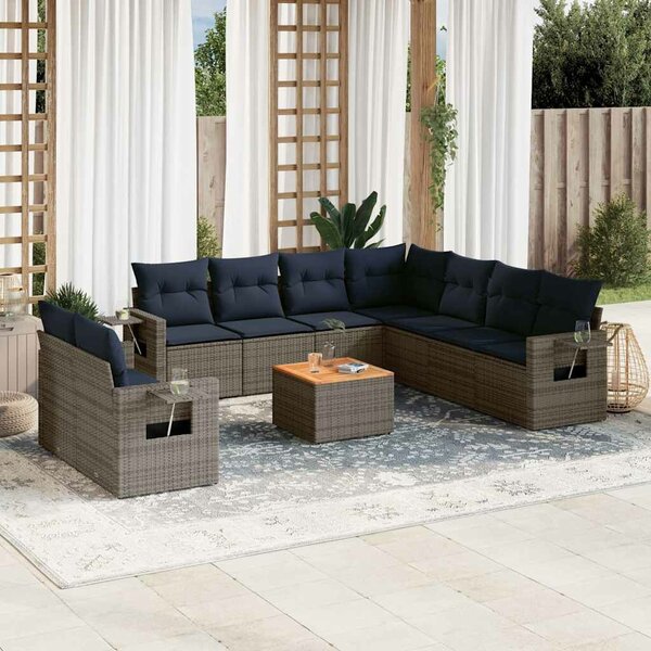 VidaXL 10 db szürke polyrattan kerti kanapégarnitúra párnákkal