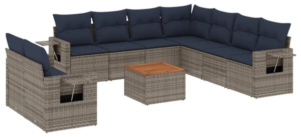 VidaXL 10 db szürke polyrattan kerti kanapégarnitúra párnákkal