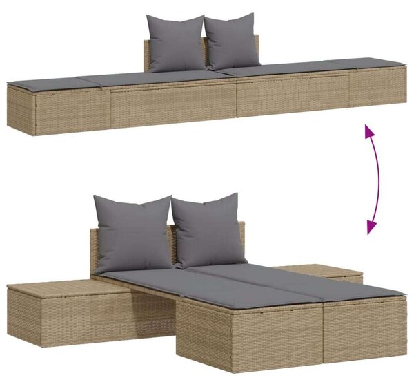 VidaXL Dupla Napozóágy - Polyrattan - Bézs - 162cm