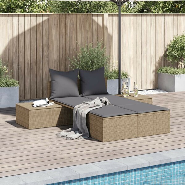 VidaXL Dupla Napozóágy - Polyrattan - Bézs - 162cm