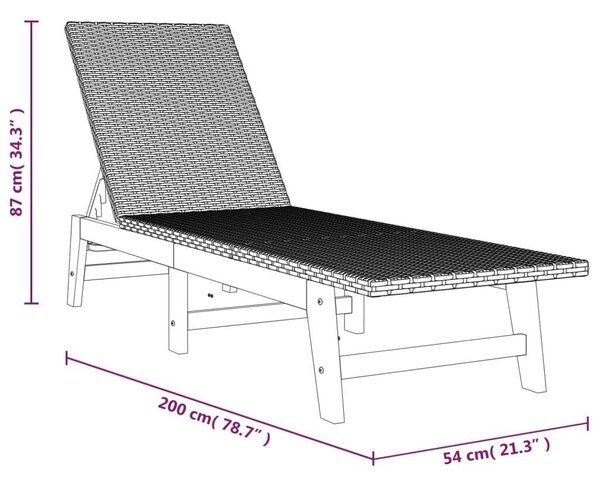 VidaXL Napozóágy - 2 db - Fekete/Barna - Akácfa/Polyrattan