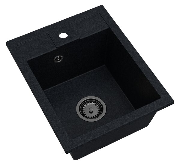 SINK Quality Mosogató Quality Ferrum 40, konyhai gránit mosogató 400x500x195 mm + fekete szifon, fekete foltos-Brocade, SKQ-FER.B.1K40.XB