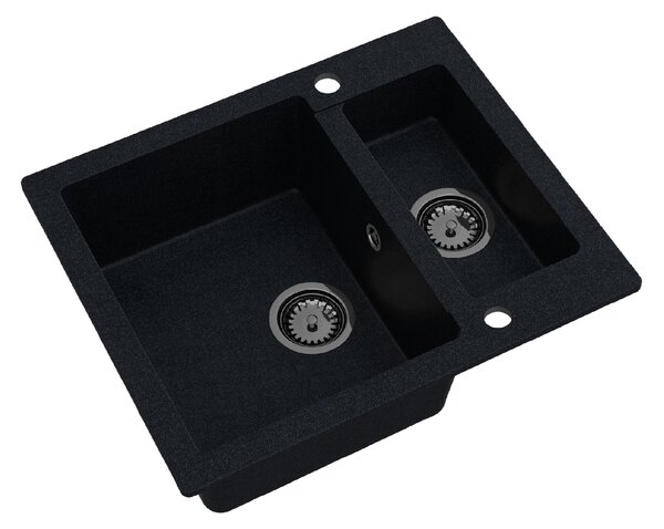 SINK Quality Mosogató Quality Ferrum, konyhai gránit mosogató 605x495x210 mm + fekete szifon, fekete foltos-BROCADE, SKQ-FER.B.5KBO.XB