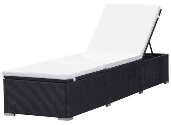 VidaXL fekete polyrattan napozóágy párnával