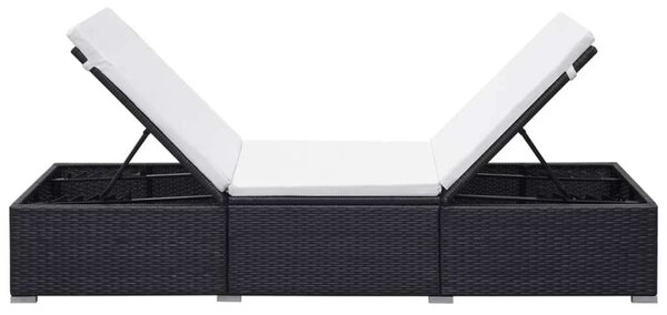 VidaXL fekete polyrattan napozóágy párnával