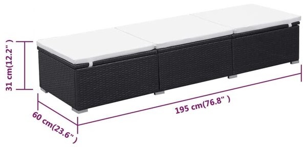 VidaXL fekete polyrattan napozóágy párnával