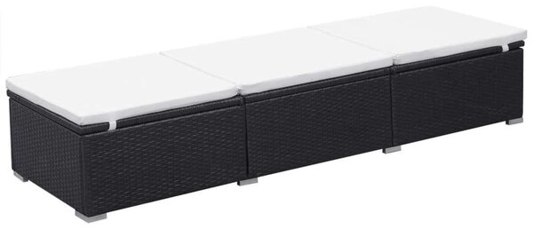 VidaXL fekete polyrattan napozóágy párnával
