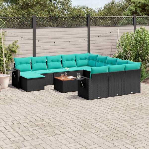VidaXL 13 db fekete polyrattan kerti kanapégarnitúra párnákkal