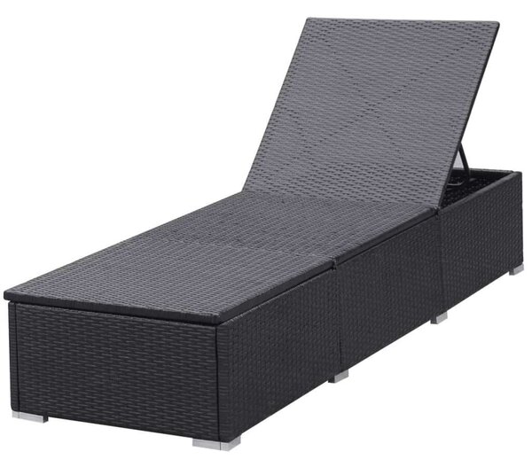 VidaXL fekete polyrattan napozóágy párnával