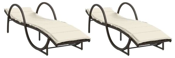 VidaXL Napozóágy - 2 db - Barna Polyrattan - Párnával