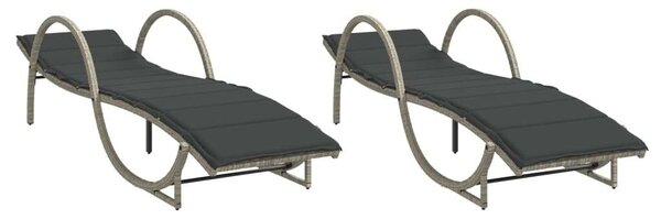 VidaXL Napozóágy - Polyrattan - 2 db - Szürke